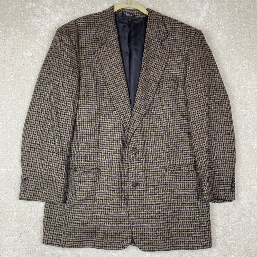 VTG Vito Rufolo Blazer Mens 44 Brown Silk Wool Houndstooth Made in Italy Lessona